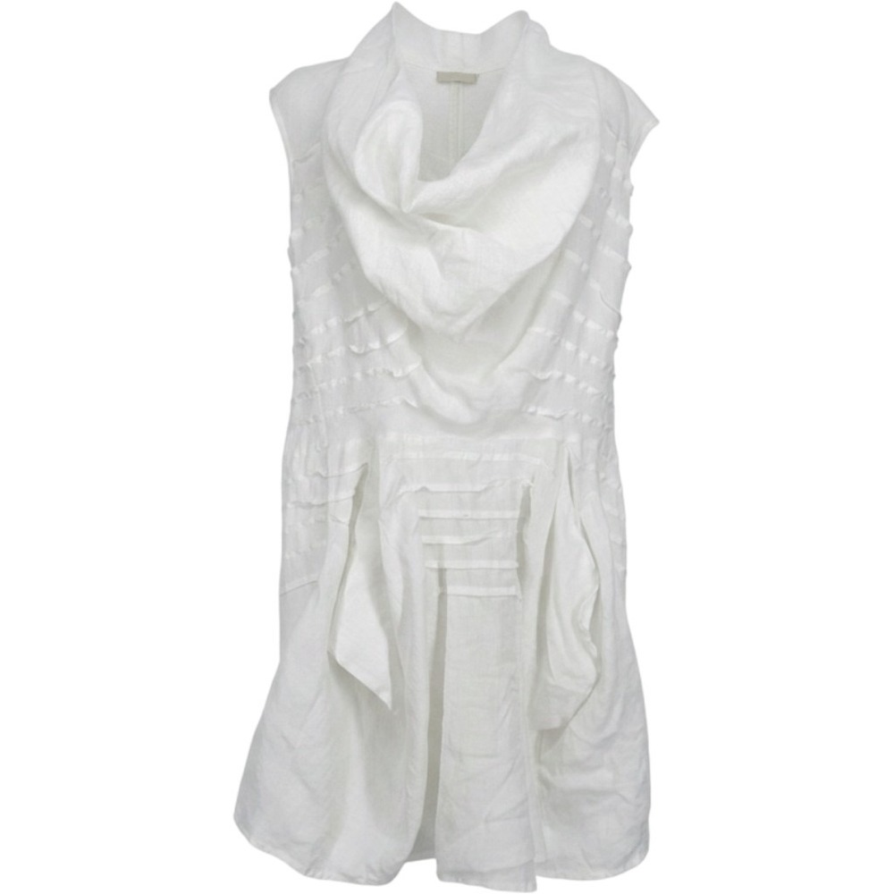 Boo Radley Australia White Linen Cowl Neck Sleeveless Lagenlook Dress Size 10